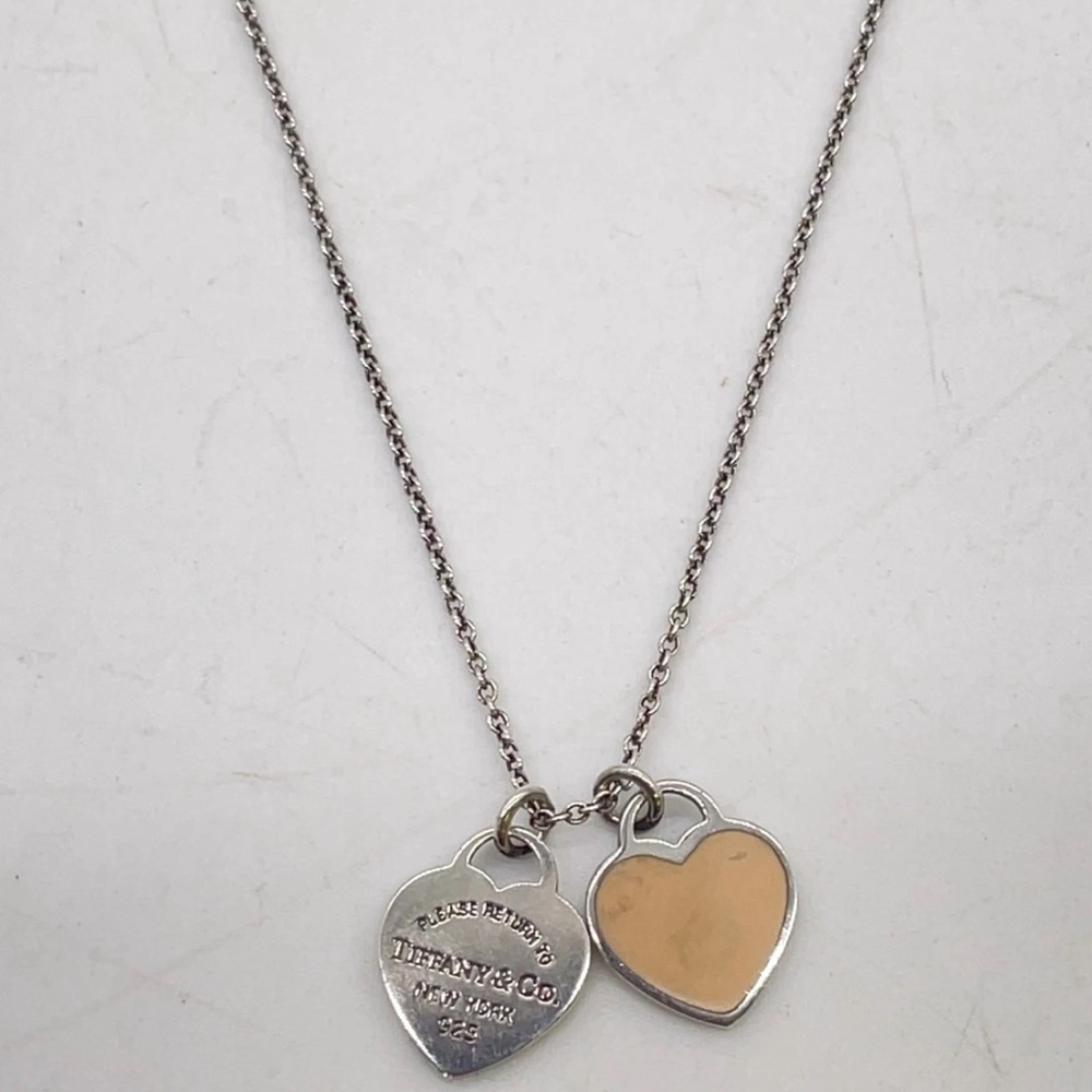 AUTH TIFFANY&CO. Silver 925 Double Heart Pendant Necklace - Picture 2 of 5
